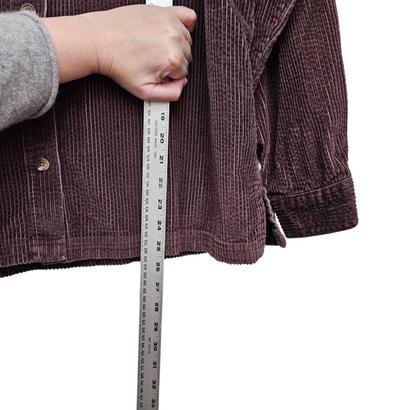 LL Bean Corduroy Button Up Shirt Women L Petite Chocolate Brown Long Sleeve Boho - Picture 6 of 8